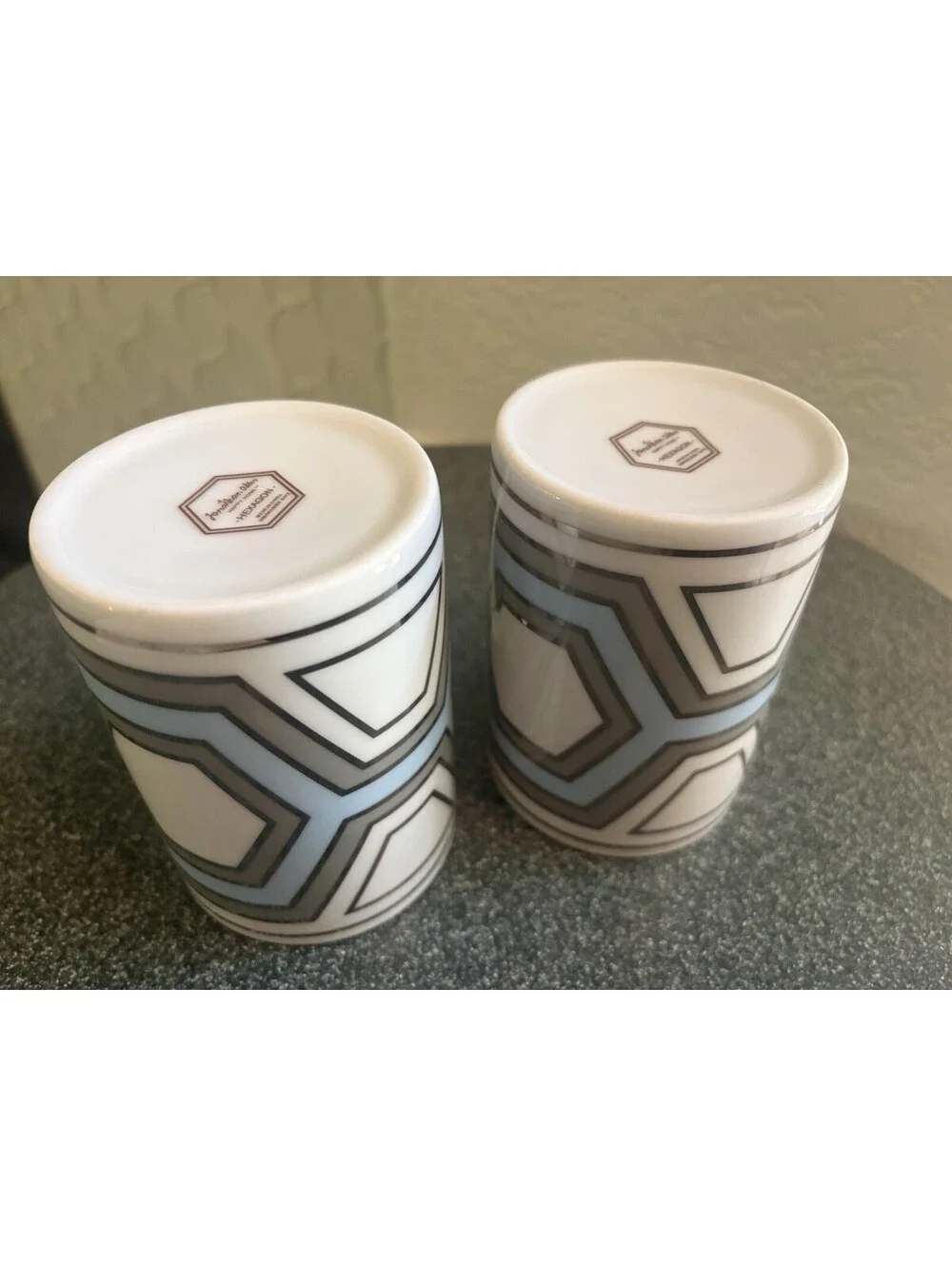Jonathan Adler Happy Home Ceramic Coffee Mugs Hexagon- Set of 2